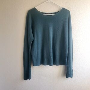 Peruvian Connection Teal Green Ribbed Long Sleeve Knit Top Small